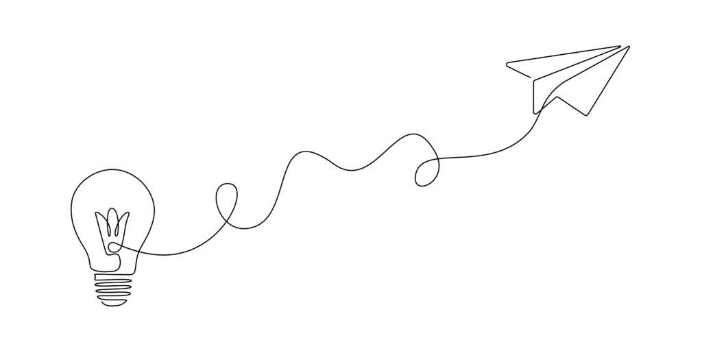 Paper,Plane,Flying,Up,Connected,With,Light,Bulb,In,One